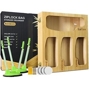 Ziplock Bamboo Kitchen Food Storage Bag Organizer and Dispenser for Drawer